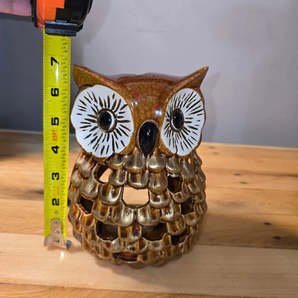 Hobby Lobby Ceramic Owl Candle Holder Brown Gold Reactive Glaze 6.9in HL9182185